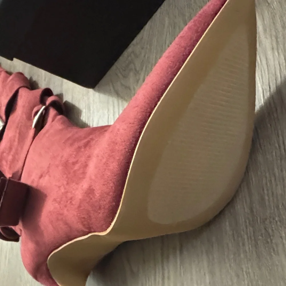 CAPE ROBBIN 🔥 Katey Buckle Suede Wrap Over-the-Knee Boots - Burgundy 🔥 Size 9